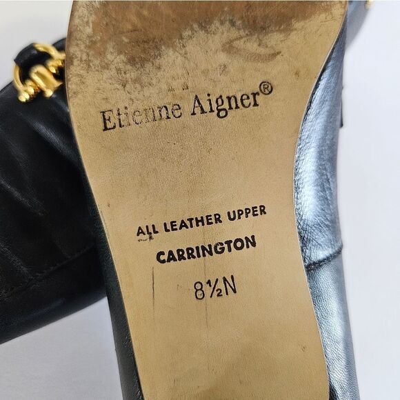 Vintage Etienne Aigner Navy Leather Horse Bit Snip Toe Carrington Loafers 8.5 - Picture 13 of 13